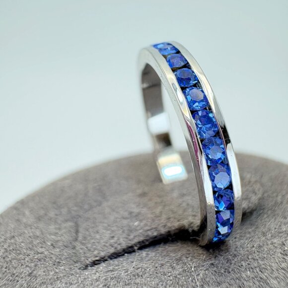 VTG Sterling Silver 925 Blue Cubic Zirconia Channel Set Statement Ring Size 6 - Picture 2 of 10
